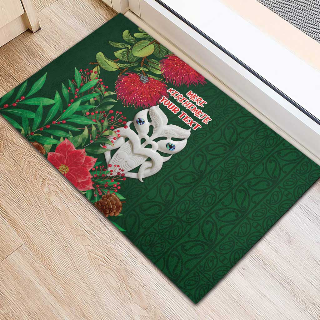 Maori Wheku Meri Kirihimete Personalised Rubber Doormat All Green Indigenous Maori Motif - Aussie Hoodie