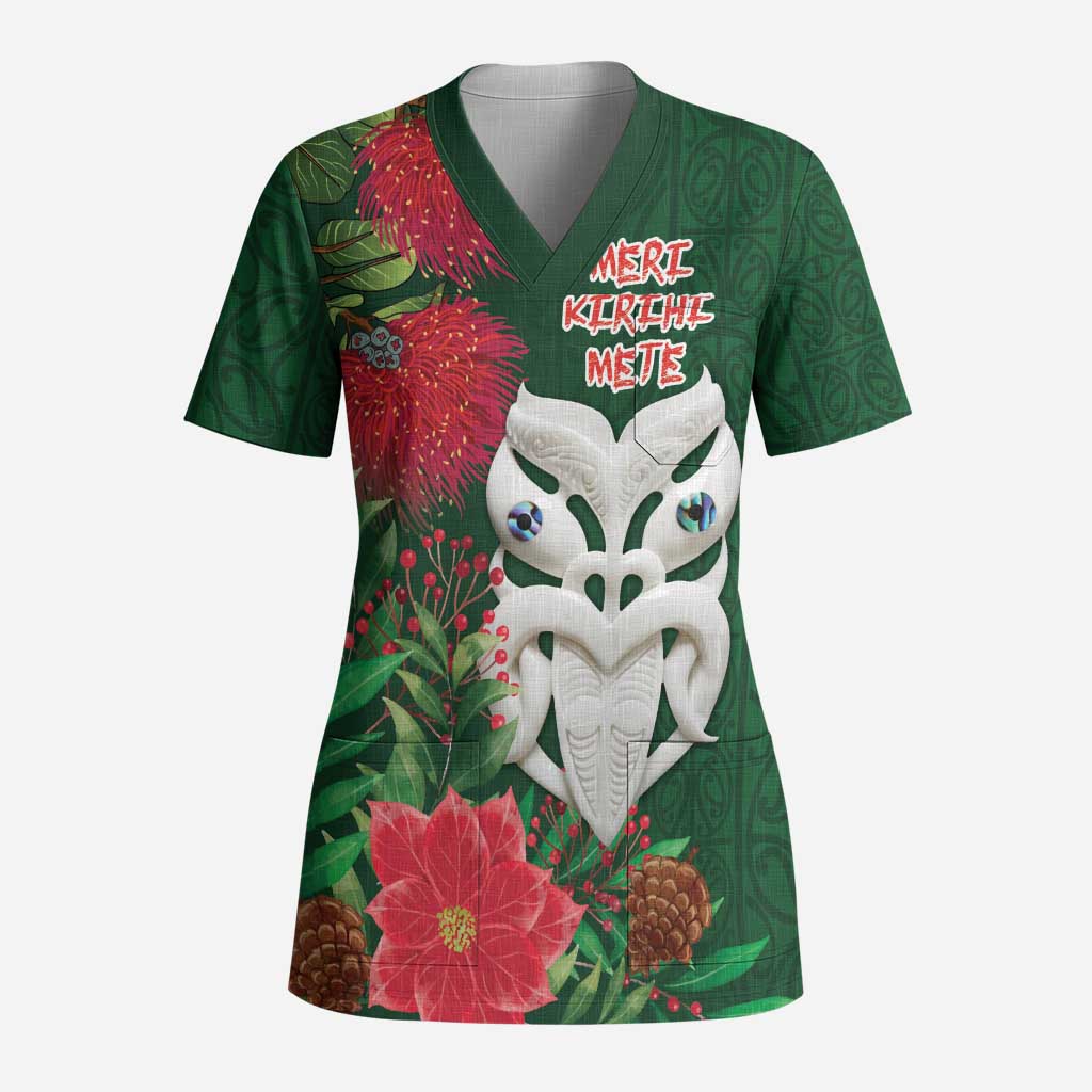 Maori Wheku Meri Kirihimete Personalised Scrub Top All Green Indigenous Maori Motif - Aussie Hoodie