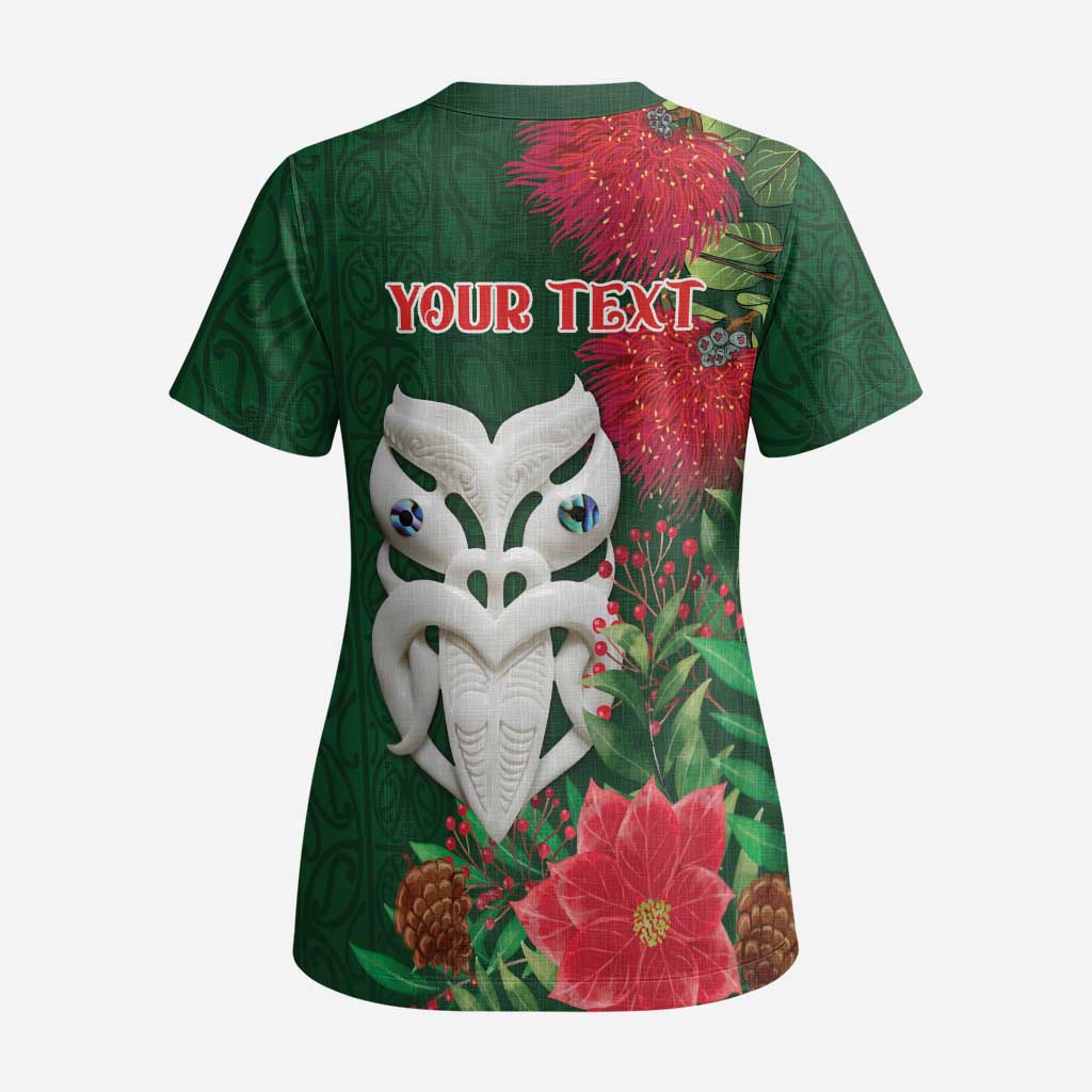 Maori Wheku Meri Kirihimete Personalised Scrub Top All Green Indigenous Maori Motif - Aussie Hoodie