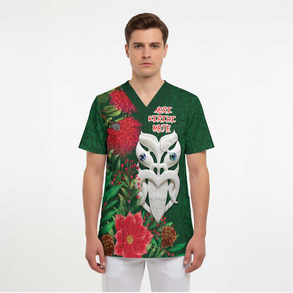 Maori Wheku Meri Kirihimete Personalised Scrub Top All Green Indigenous Maori Motif - Aussie Hoodie