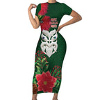 Maori Wheku Meri Kirihimete Personalised Short Sleeve Bodycon Dress All Green Indigenous Maori Motif - Aussie Hoodie