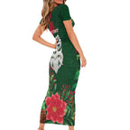 Maori Wheku Meri Kirihimete Personalised Short Sleeve Bodycon Dress All Green Indigenous Maori Motif - Aussie Hoodie