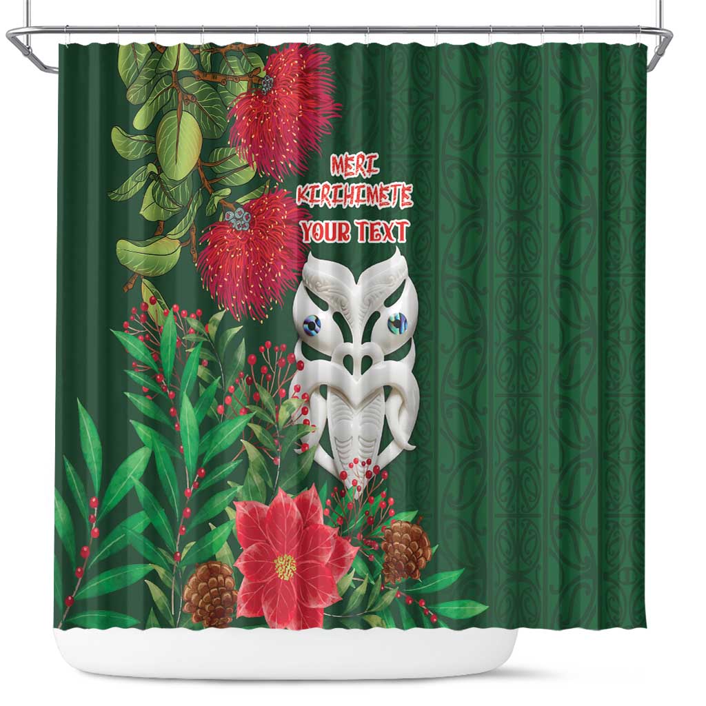 Maori Wheku Meri Kirihimete Personalised Shower Curtain All Green Indigenous Maori Motif - Aussie Hoodie