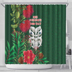 Maori Wheku Meri Kirihimete Personalised Shower Curtain All Green Indigenous Maori Motif - Aussie Hoodie