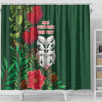 Maori Wheku Meri Kirihimete Personalised Shower Curtain All Green Indigenous Maori Motif - Aussie Hoodie