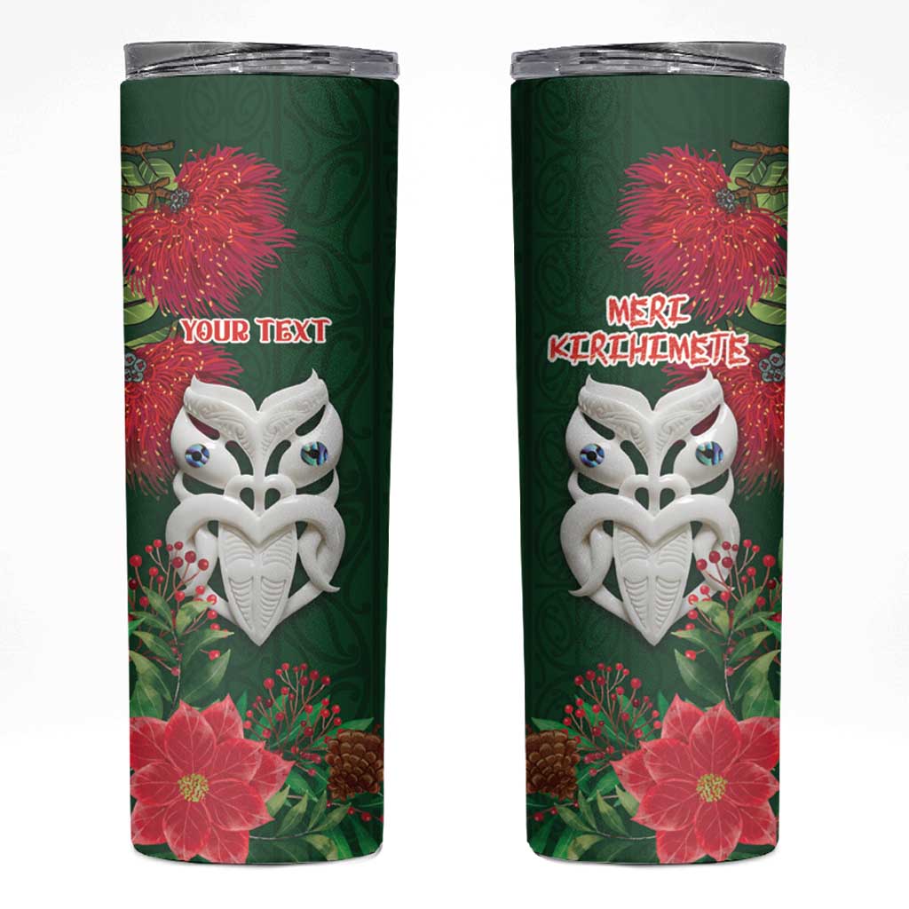 Maori Wheku Meri Kirihimete Personalised Skinny Tumbler All Green Indigenous Maori Motif - Aussie Hoodie