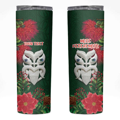Maori Wheku Meri Kirihimete Personalised Skinny Tumbler All Green Indigenous Maori Motif - Aussie Hoodie