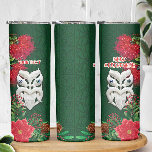 Maori Wheku Meri Kirihimete Personalised Skinny Tumbler All Green Indigenous Maori Motif - Aussie Hoodie