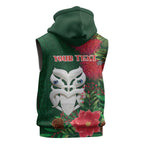 Maori Wheku Meri Kirihimete Personalised Sleeveless Hoodie All Green Indigenous Maori Motif - Aussie Hoodie