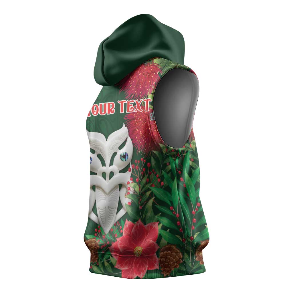 Maori Wheku Meri Kirihimete Personalised Sleeveless Hoodie All Green Indigenous Maori Motif - Aussie Hoodie