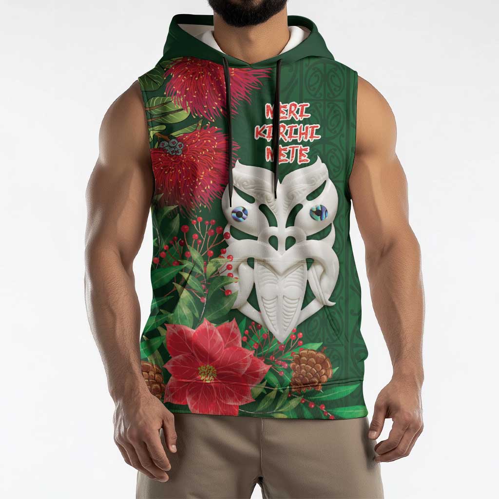 Maori Wheku Meri Kirihimete Personalised Sleeveless Hoodie All Green Indigenous Maori Motif - Aussie Hoodie