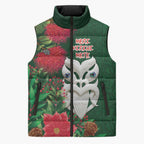 Maori Wheku Meri Kirihimete Personalised Sleeveless Puffer Jacket All Green Indigenous Maori Motif - Aussie Hoodie