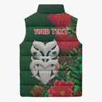 Maori Wheku Meri Kirihimete Personalised Sleeveless Puffer Jacket All Green Indigenous Maori Motif - Aussie Hoodie