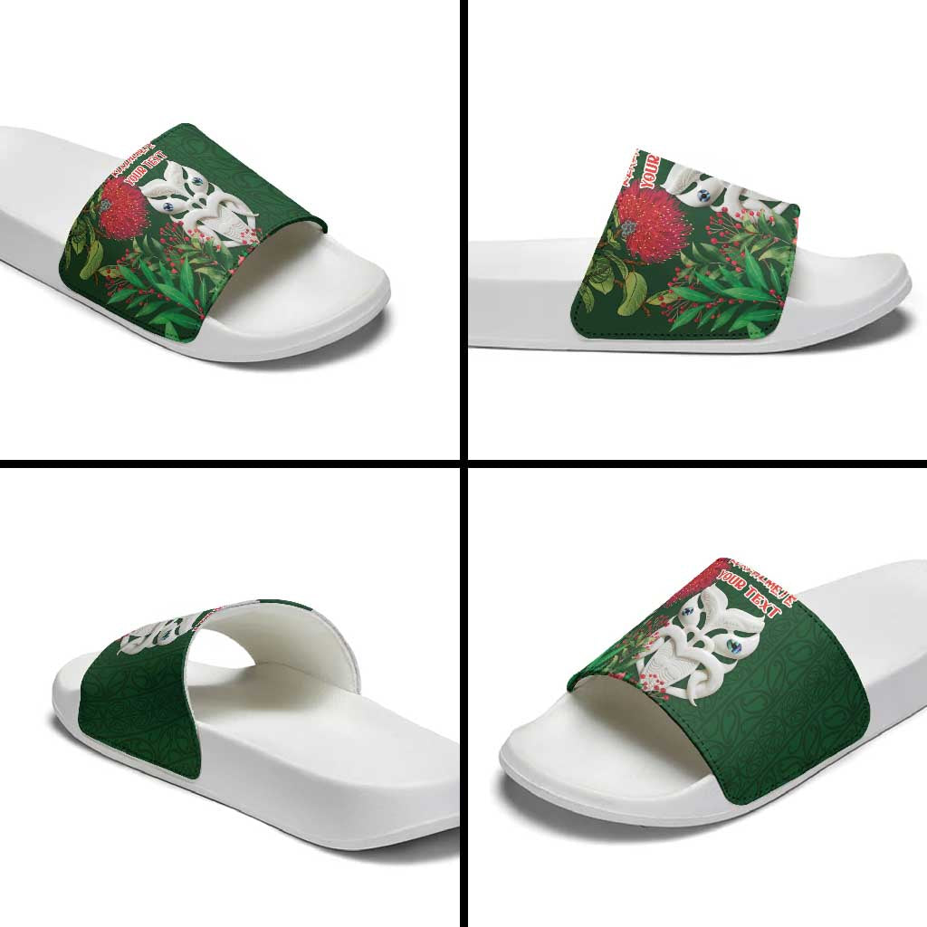 Maori Wheku Meri Kirihimete Personalised Slide Sandals All Green Indigenous Maori Motif - Aussie Hoodie