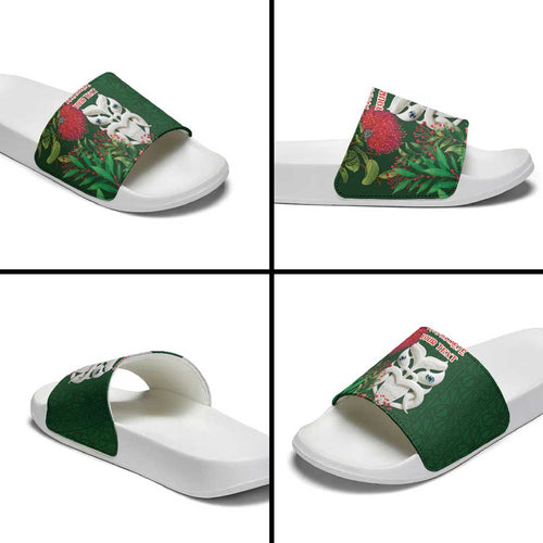 Maori Wheku Meri Kirihimete Personalised Slide Sandals All Green Indigenous Maori Motif - Aussie Hoodie