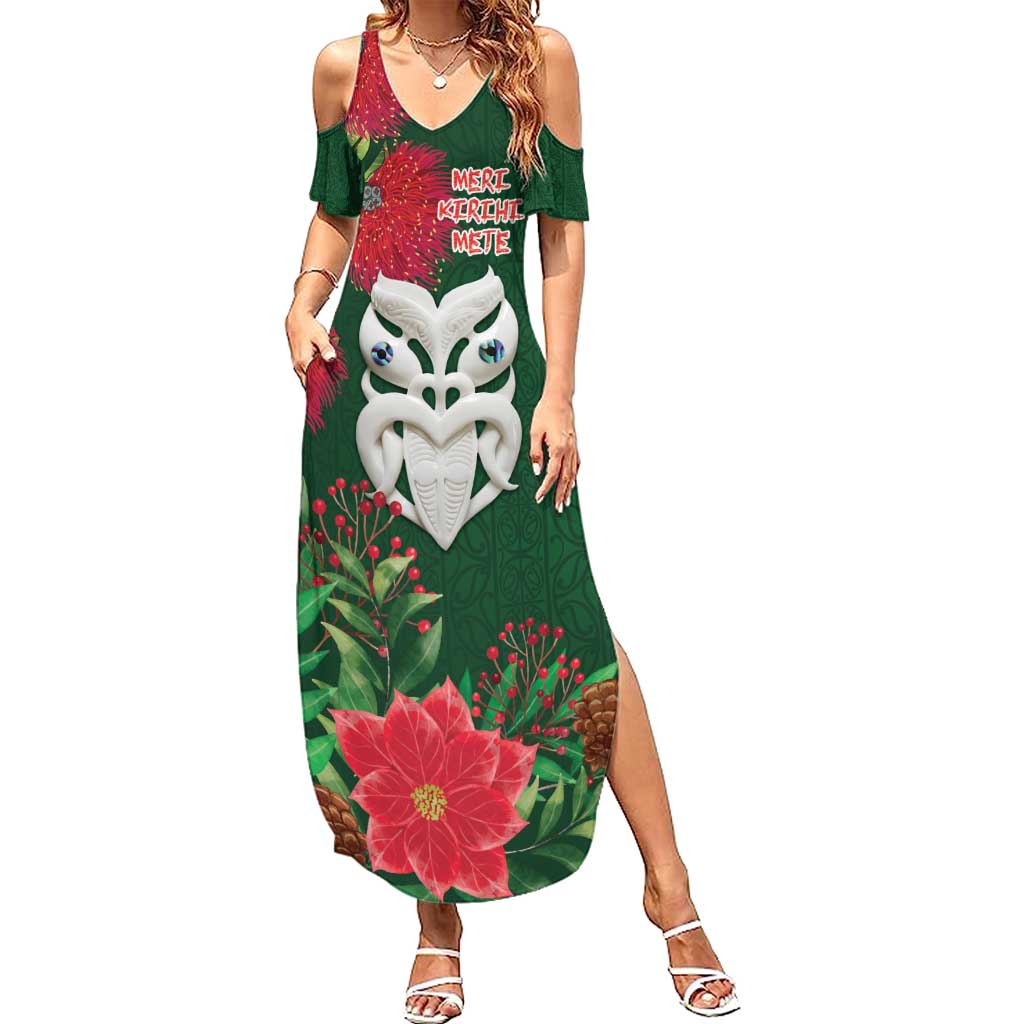 Maori Wheku Meri Kirihimete Personalised Summer Maxi Dress All Green Indigenous Maori Motif - Aussie Hoodie