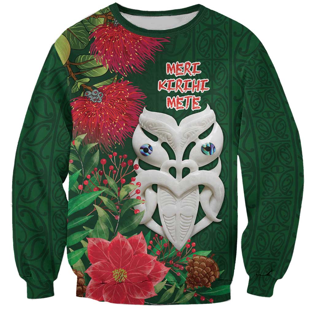 Maori Wheku Meri Kirihimete Personalised Sweatshirt All Green Indigenous Maori Motif - Aussie Hoodie