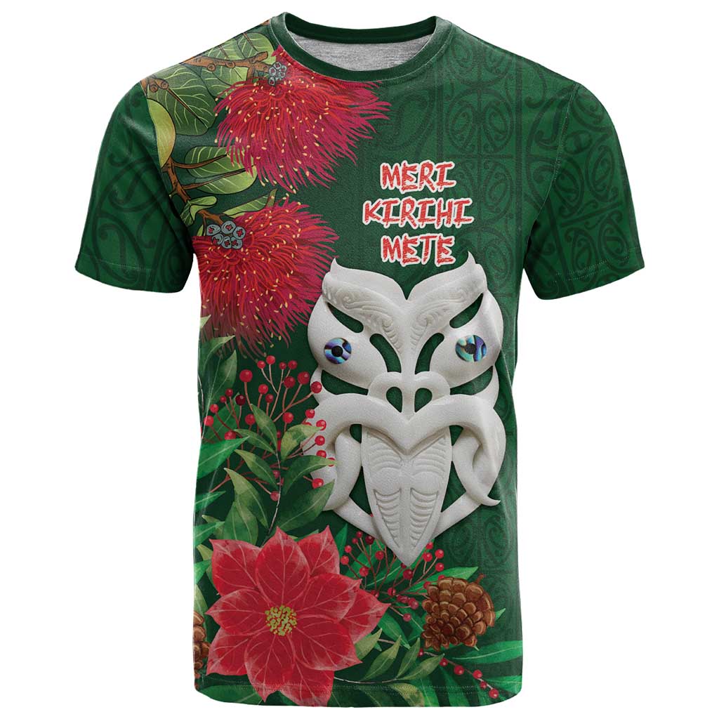Maori Wheku Meri Kirihimete Personalised T Shirt All Green Indigenous Maori Motif - Aussie Hoodie