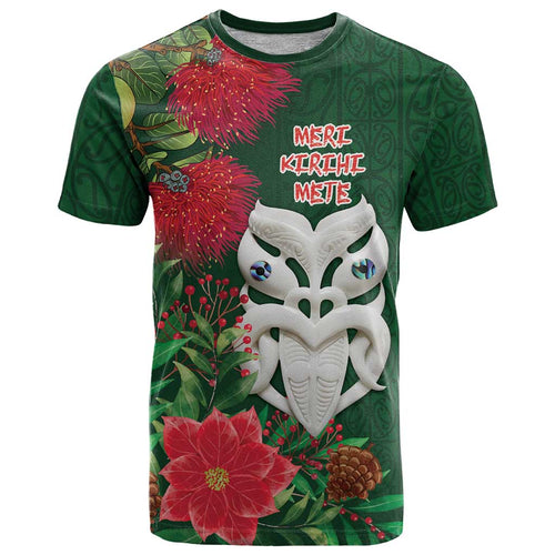 Maori Wheku Meri Kirihimete Personalised T Shirt All Green Indigenous Maori Motif - Aussie Hoodie