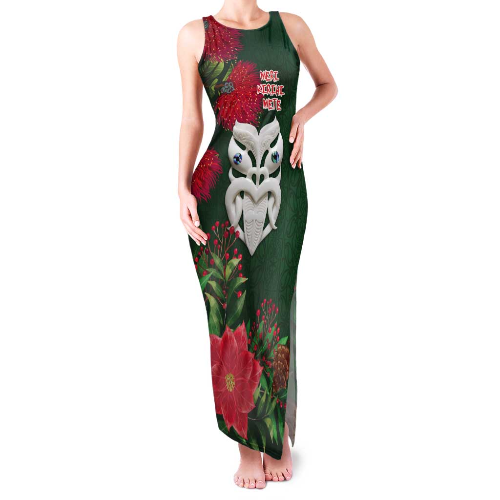Maori Wheku Meri Kirihimete Personalised Tank Maxi Dress All Green Indigenous Maori Motif - Aussie Hoodie
