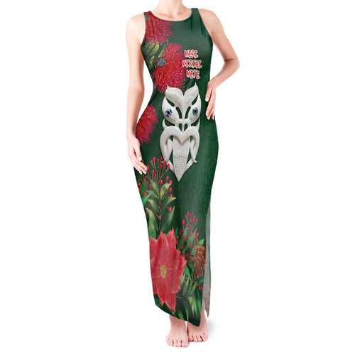 Maori Wheku Meri Kirihimete Personalised Tank Maxi Dress All Green Indigenous Maori Motif - Aussie Hoodie