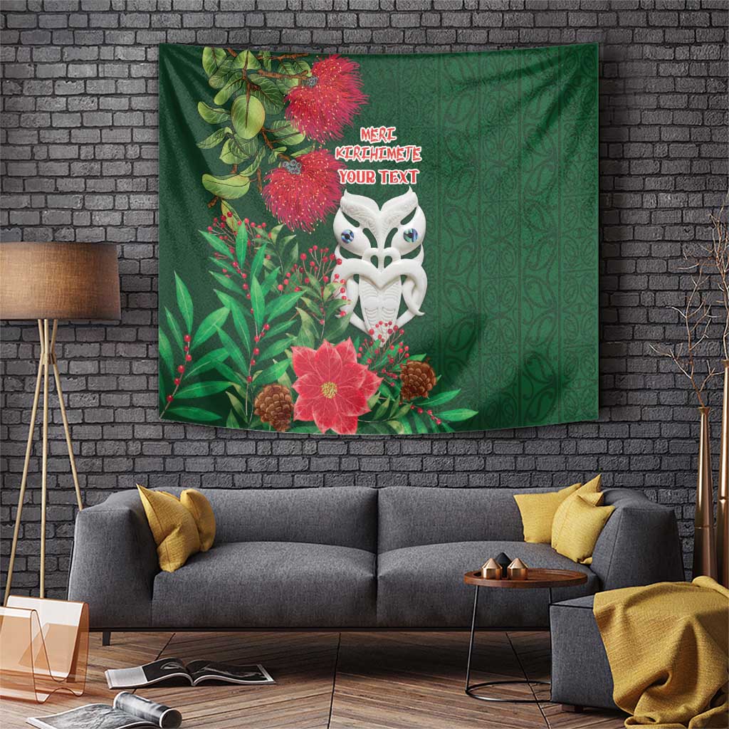 Maori Wheku Meri Kirihimete Personalised Tapestry All Green Indigenous Maori Motif - Aussie Hoodie
