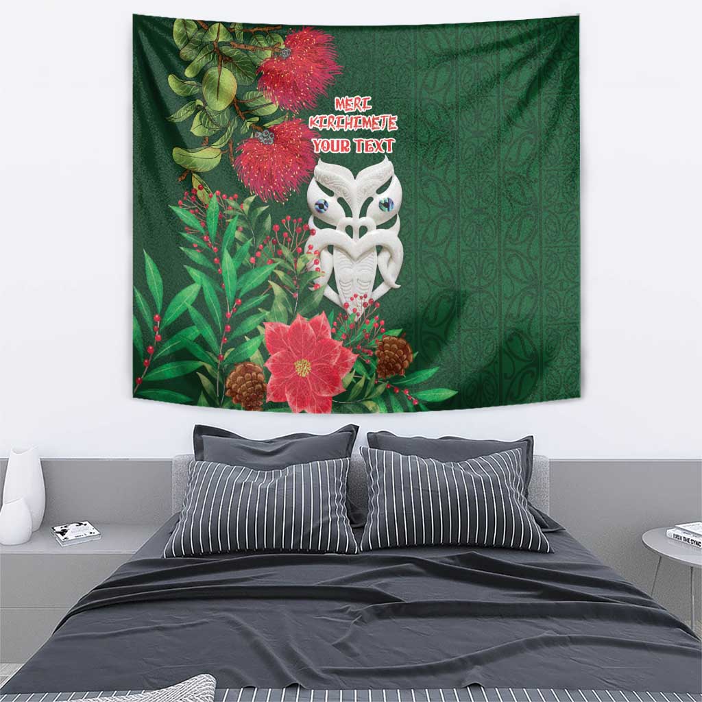 Maori Wheku Meri Kirihimete Personalised Tapestry All Green Indigenous Maori Motif - Aussie Hoodie