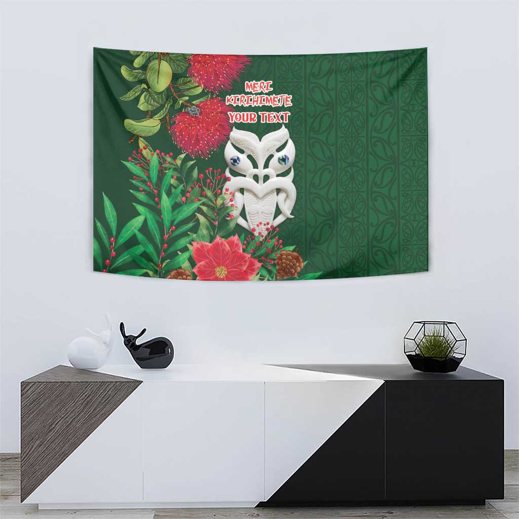 Maori Wheku Meri Kirihimete Personalised Tapestry All Green Indigenous Maori Motif - Aussie Hoodie