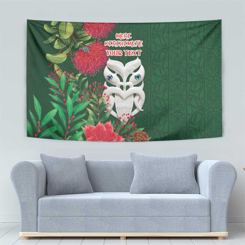 Maori Wheku Meri Kirihimete Personalised Tapestry All Green Indigenous Maori Motif - Aussie Hoodie