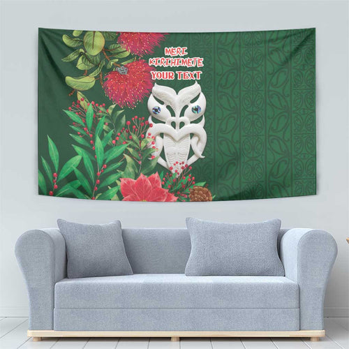 Maori Wheku Meri Kirihimete Personalised Tapestry All Green Indigenous Maori Motif - Aussie Hoodie