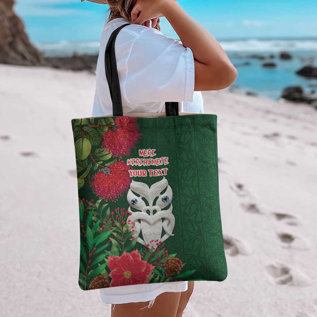 Maori Wheku Meri Kirihimete Personalised Tote Bag All Green Indigenous Maori Motif - Aussie Hoodie