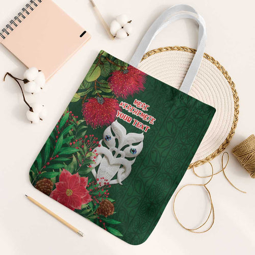 Maori Wheku Meri Kirihimete Personalised Tote Bag All Green Indigenous Maori Motif - Aussie Hoodie