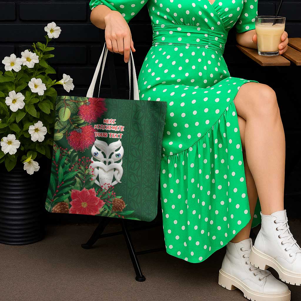 Maori Wheku Meri Kirihimete Personalised Tote Bag All Green Indigenous Maori Motif - Aussie Hoodie