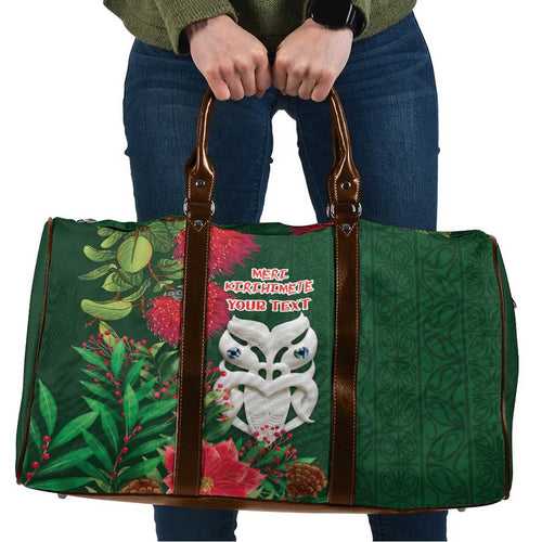 Maori Wheku Meri Kirihimete Personalised Travel Bag All Green Indigenous Maori Motif - Aussie Hoodie