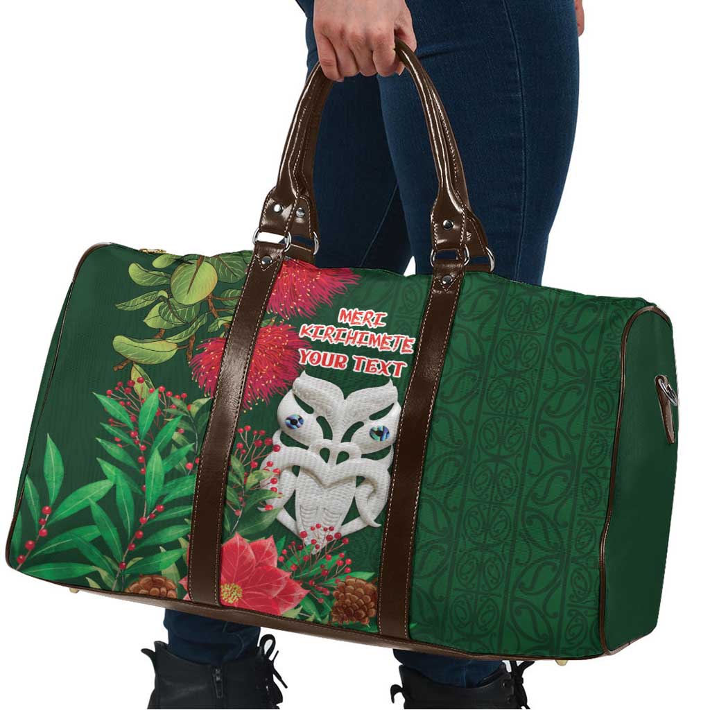 Maori Wheku Meri Kirihimete Personalised Travel Bag All Green Indigenous Maori Motif - Aussie Hoodie