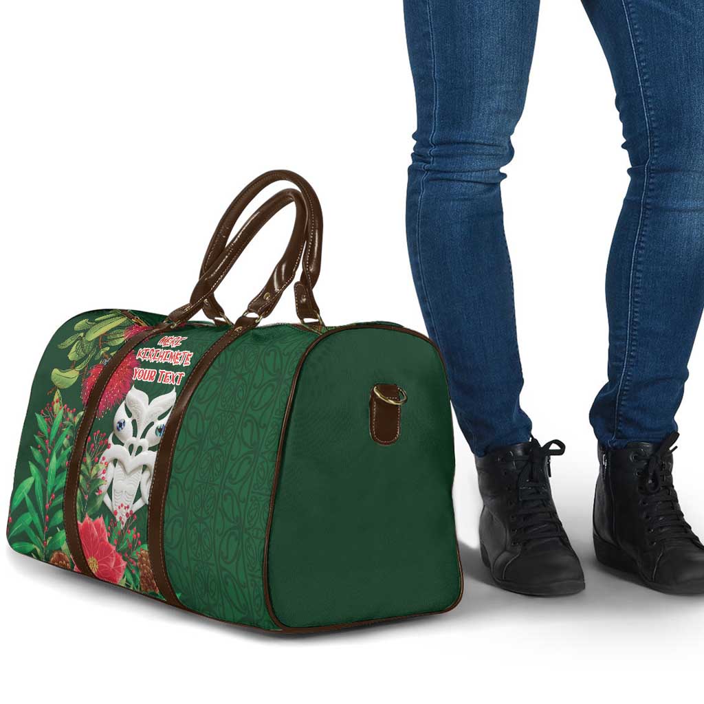 Maori Wheku Meri Kirihimete Personalised Travel Bag All Green Indigenous Maori Motif - Aussie Hoodie