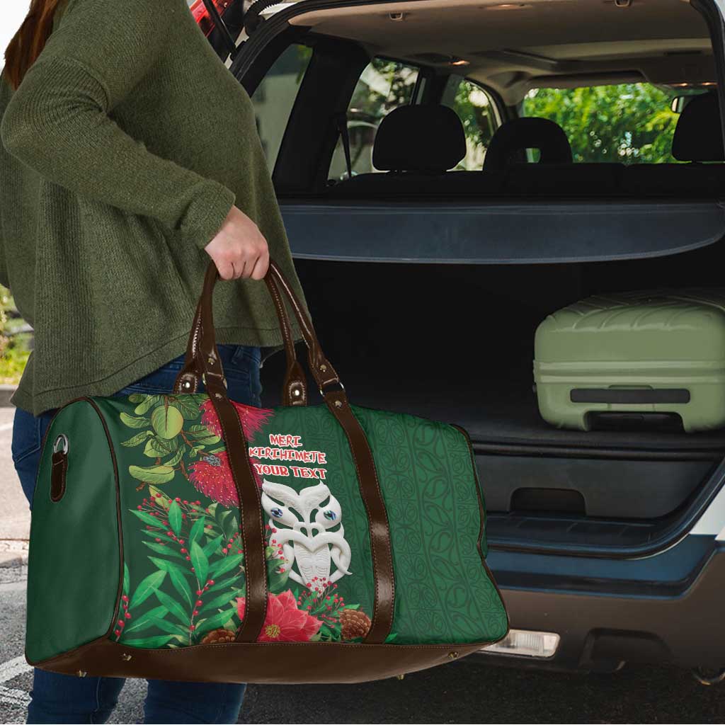 Maori Wheku Meri Kirihimete Personalised Travel Bag All Green Indigenous Maori Motif - Aussie Hoodie