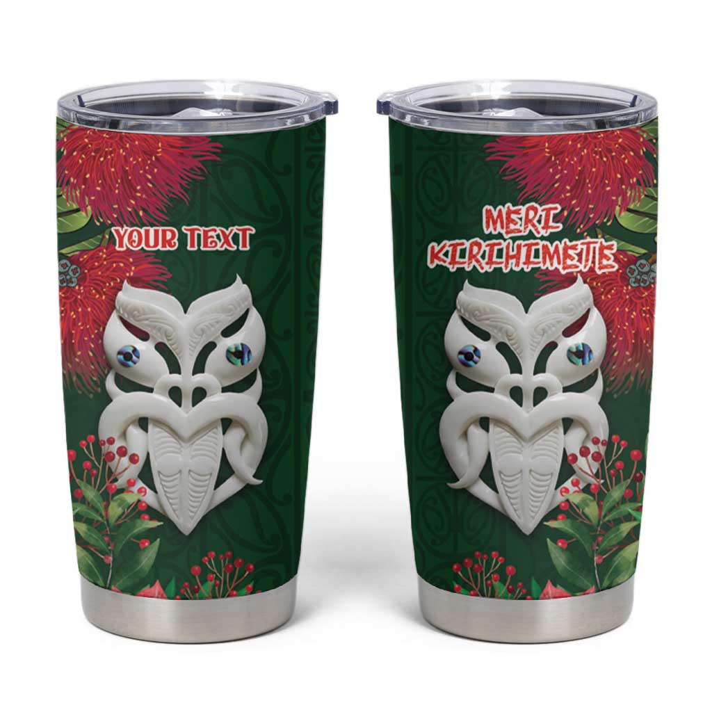 Maori Wheku Meri Kirihimete Personalised Tumbler Cup All Green Indigenous Maori Motif - Aussie Hoodie