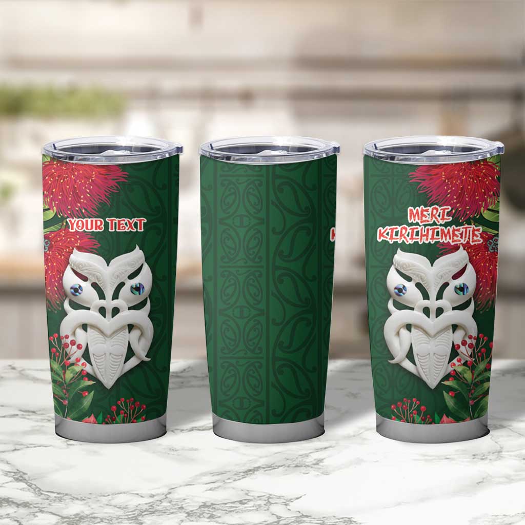 Maori Wheku Meri Kirihimete Personalised Tumbler Cup All Green Indigenous Maori Motif - Aussie Hoodie