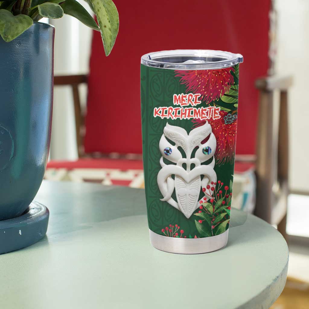 Maori Wheku Meri Kirihimete Personalised Tumbler Cup All Green Indigenous Maori Motif - Aussie Hoodie
