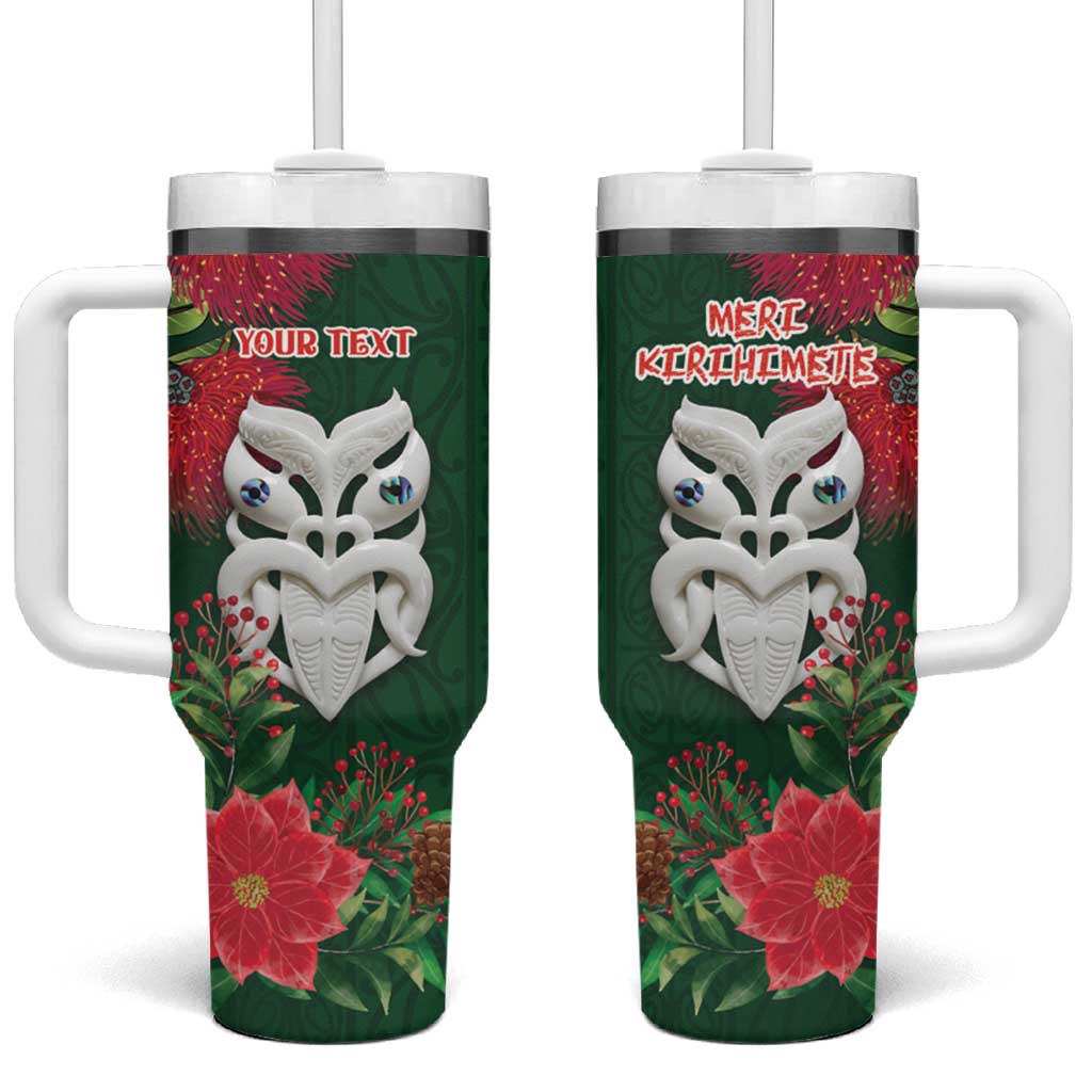 Maori Wheku Meri Kirihimete Personalised Tumbler With Handle All Green Indigenous Maori Motif - Aussie Hoodie