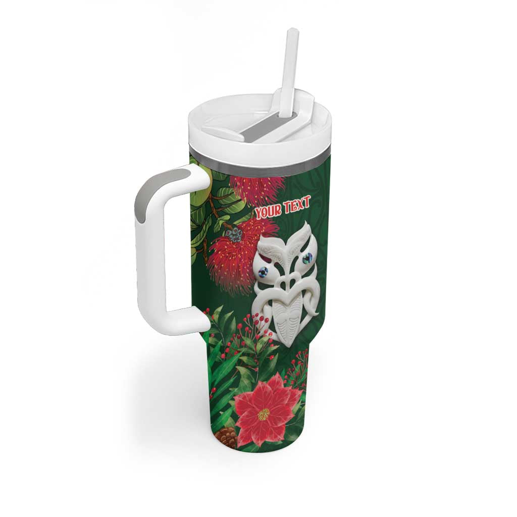 Maori Wheku Meri Kirihimete Personalised Tumbler With Handle All Green Indigenous Maori Motif - Aussie Hoodie