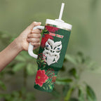 Maori Wheku Meri Kirihimete Personalised Tumbler With Handle All Green Indigenous Maori Motif - Aussie Hoodie