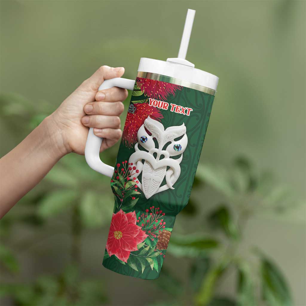 Maori Wheku Meri Kirihimete Personalised Tumbler With Handle All Green Indigenous Maori Motif - Aussie Hoodie