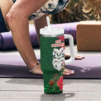 Maori Wheku Meri Kirihimete Personalised Tumbler With Handle All Green Indigenous Maori Motif - Aussie Hoodie