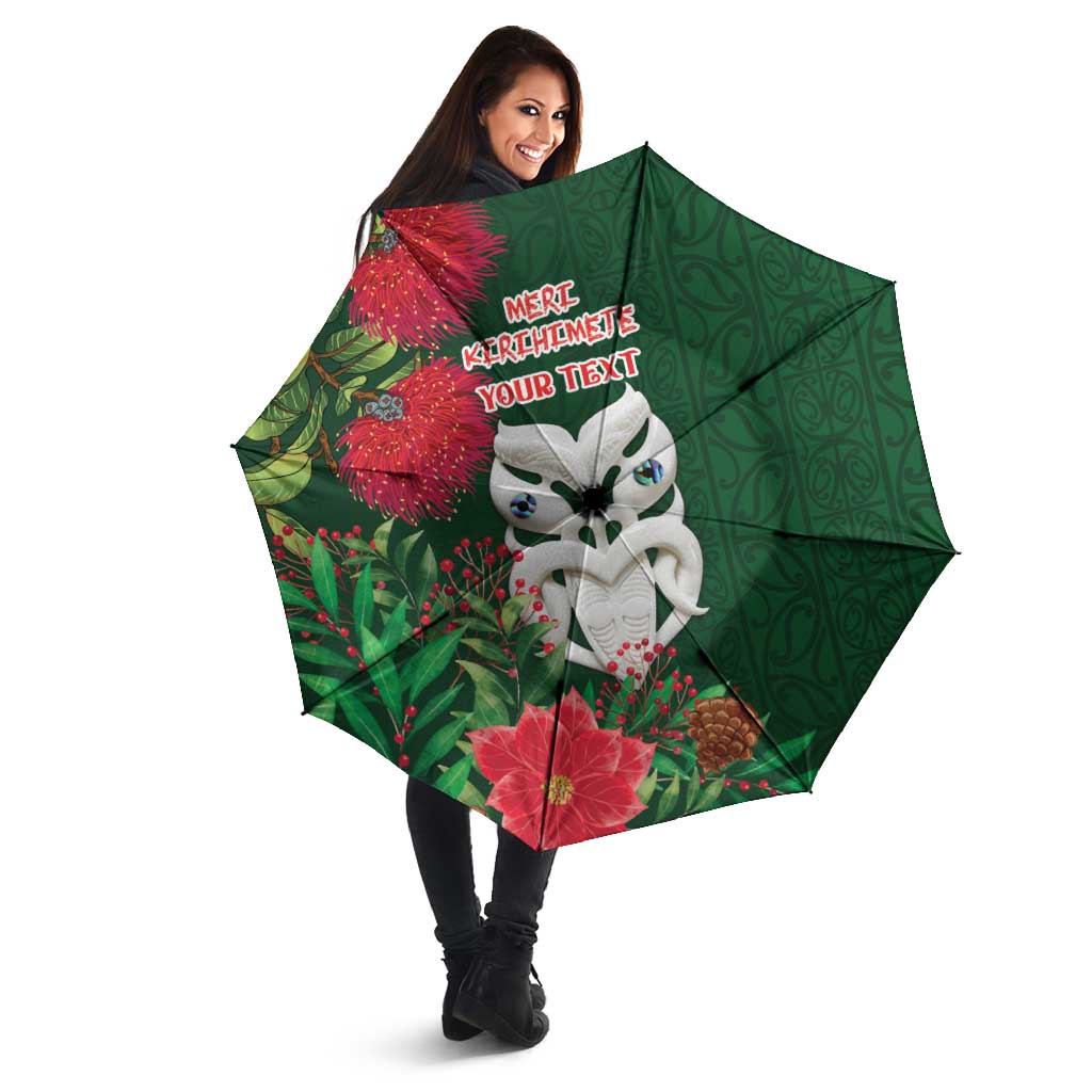 Maori Wheku Meri Kirihimete Personalised Umbrella All Green Indigenous Maori Motif - Aussie Hoodie