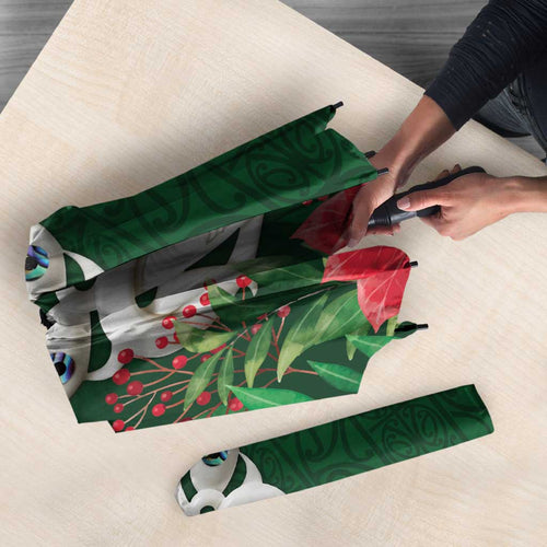 Maori Wheku Meri Kirihimete Personalised Umbrella All Green Indigenous Maori Motif - Aussie Hoodie