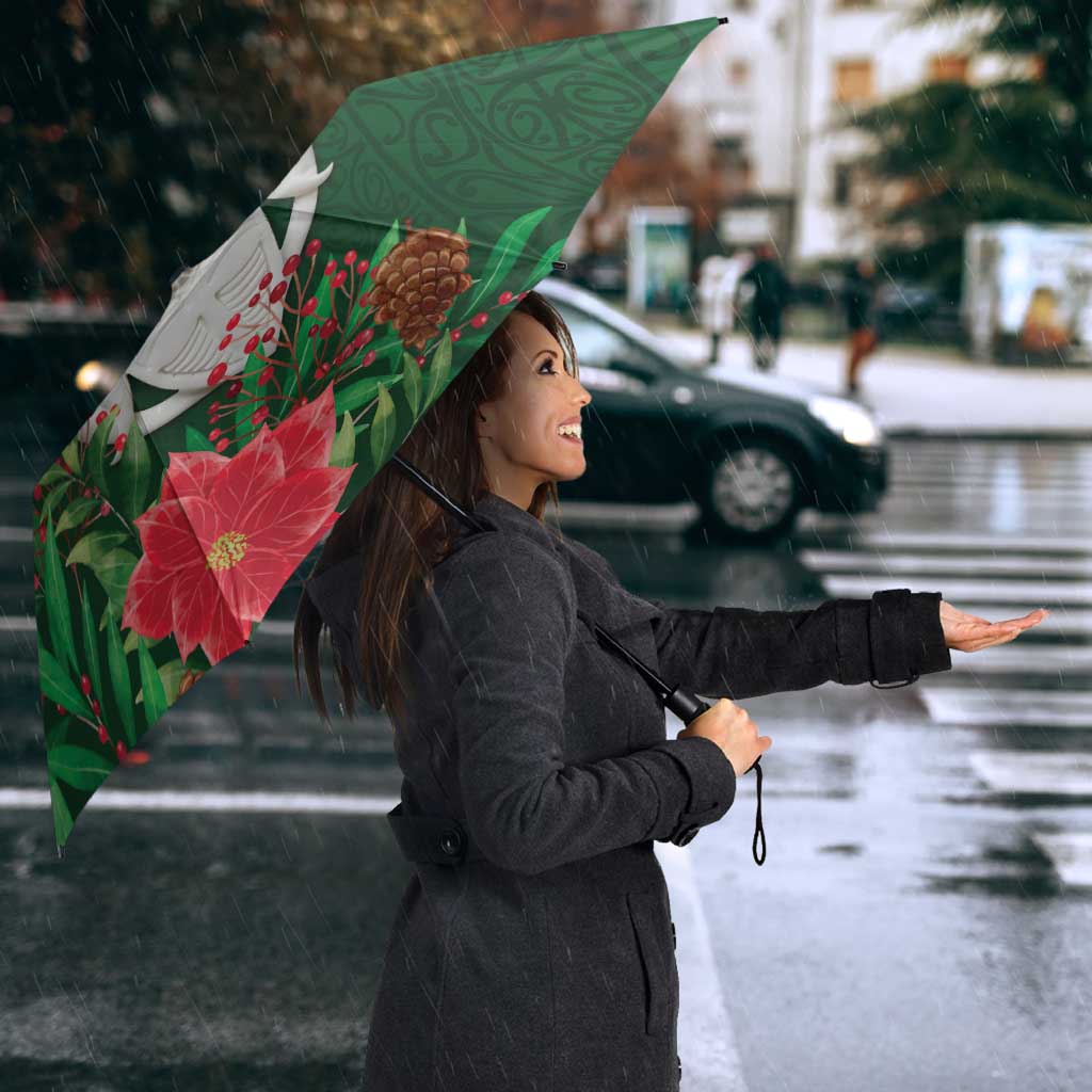 Maori Wheku Meri Kirihimete Personalised Umbrella All Green Indigenous Maori Motif - Aussie Hoodie