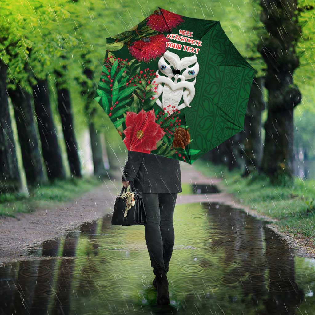 Maori Wheku Meri Kirihimete Personalised Umbrella All Green Indigenous Maori Motif - Aussie Hoodie