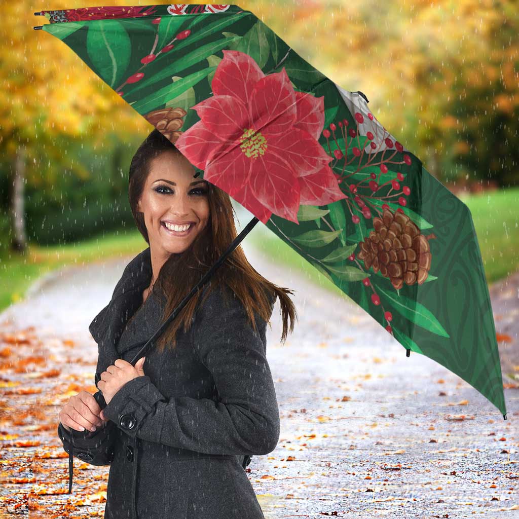 Maori Wheku Meri Kirihimete Personalised Umbrella All Green Indigenous Maori Motif - Aussie Hoodie